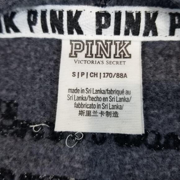 PINK Victoria's Secret Hoodie Womens Small Gray Camo Sequin Zip Sweatshirt Dog - Picture 4 of 10